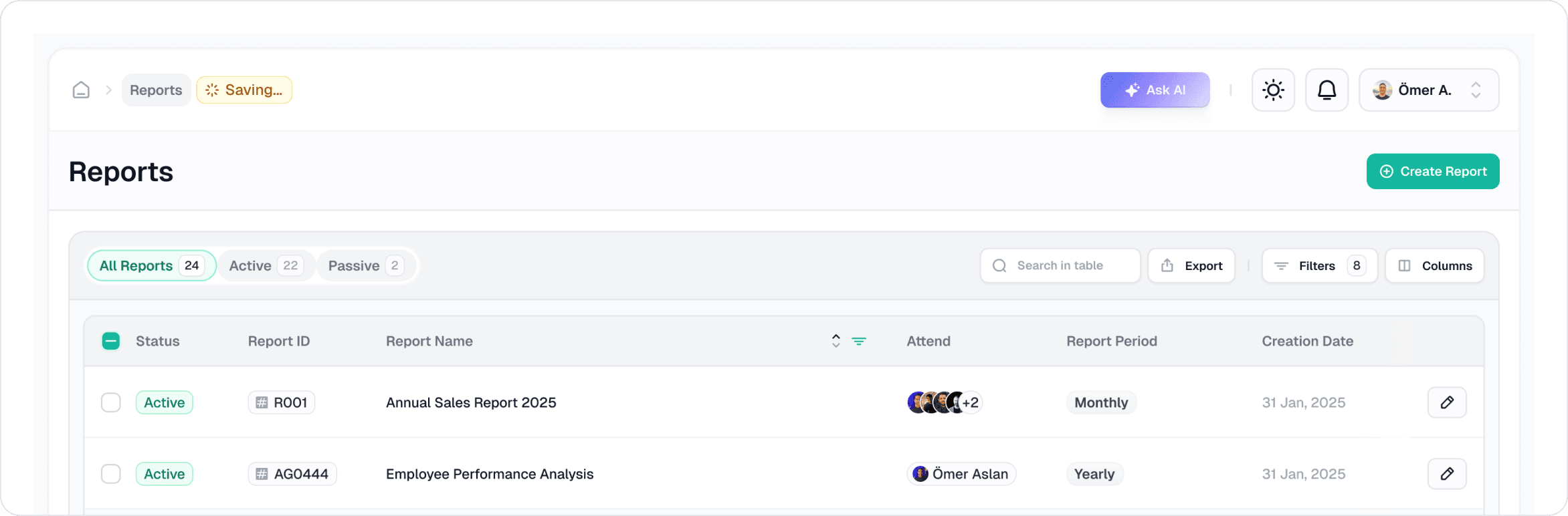Reporting interface